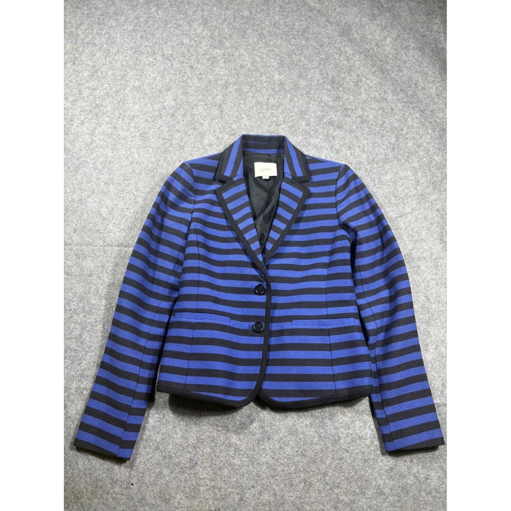 Ann Taylor LOFT Womens Blue Black Stripe Blazer Jacket Size 00